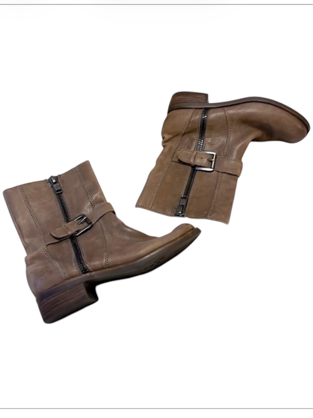 Seychelles Women’s Tan Light Brown Chunky Zipper Buckle Mid Calf Leather Boots 7